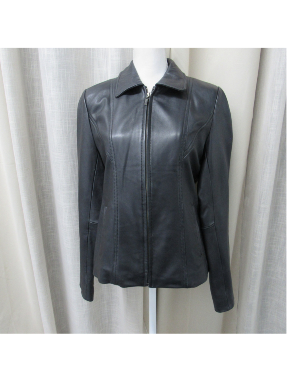 Sonoma Life Style Black Genuine Lambskin Leather Zip Front Jacket Women's Size S